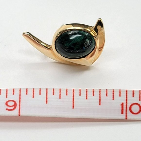 14k Yellow Gold Malachite Angel Fish Tie Tack Pin Vintage Artisan Made CT409 - Picture 15 of 16